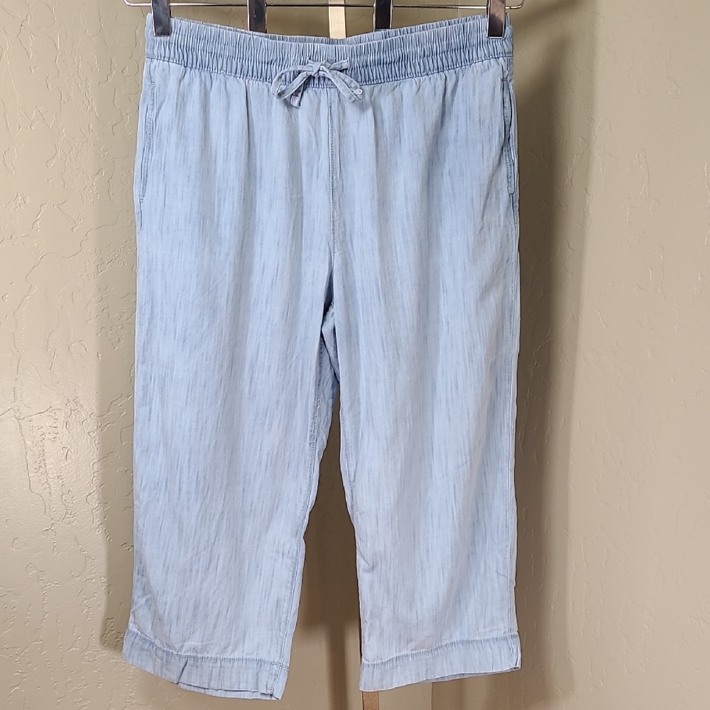 Sonoma Light Blue Jean‎ Wide Leg Palazzo Pants Size Large Petite Elastic Waist